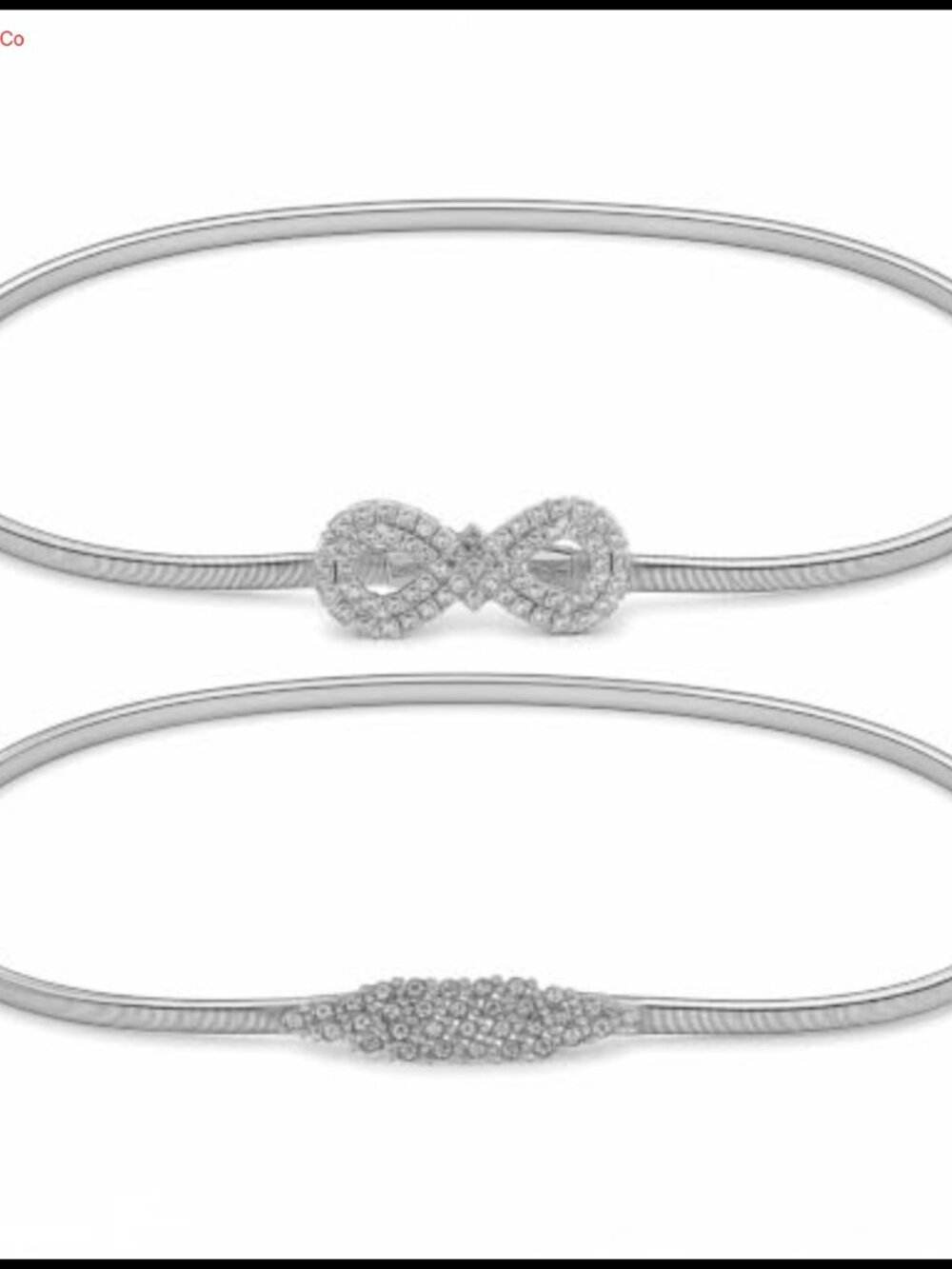 Rhinestone Skinny Metal Elastic Waist Belt 2 Pack Stretchy Chain
